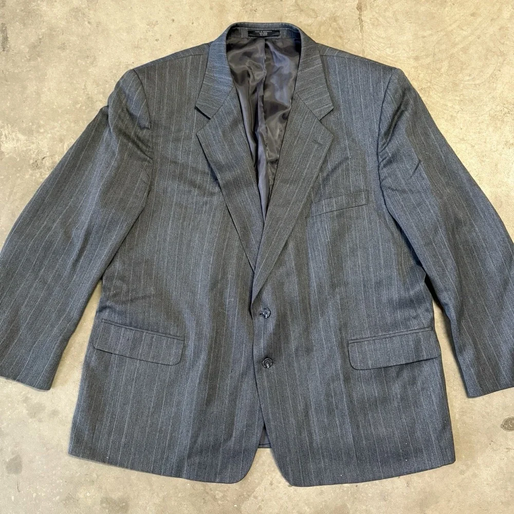 Petrocelli 54R Navy Blue Two Button 100% Wool Blazer Jacket Sport Coat Pinstripe